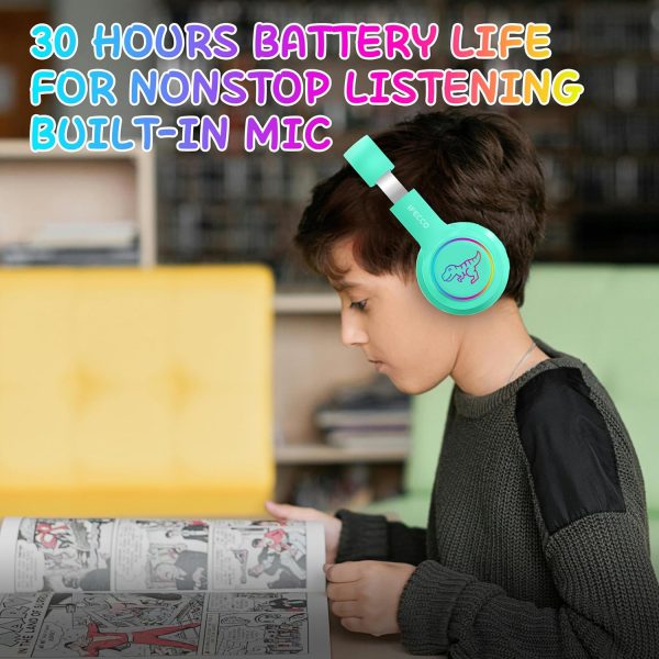 IFECCO Wireless Kids Boys Headphones with Microphone,Cute Light Up Dinosaur Children Bluetooth Headphones Volume-limiting for for School Travel,Boys Gifts for 3-12years - Image 5