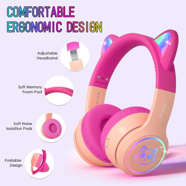 IFECCO Wireless Kids Boys Headphones with Microphone,Cute Light Up Dinosaur Children Bluetooth Headphones Volume-limiting for for School Travel,Boys Gifts for 3-12years - Image 25