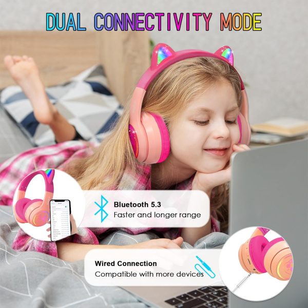 IFECCO Wireless Kids Boys Headphones with Microphone,Cute Light Up Dinosaur Children Bluetooth Headphones Volume-limiting for for School Travel,Boys Gifts for 3-12years - Image 26