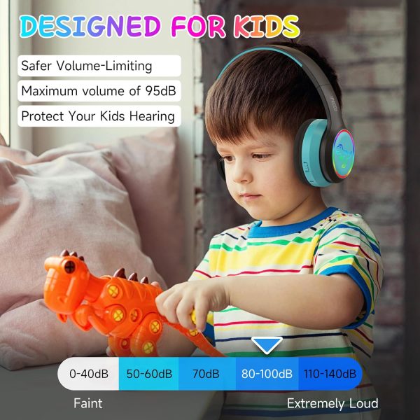 IFECCO Wireless Kids Boys Headphones with Microphone,Cute Light Up Dinosaur Children Bluetooth Headphones Volume-limiting for for School Travel,Boys Gifts for 3-12years - Image 30