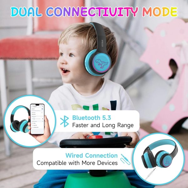 IFECCO Wireless Kids Boys Headphones with Microphone,Cute Light Up Dinosaur Children Bluetooth Headphones Volume-limiting for for School Travel,Boys Gifts for 3-12years - Image 31