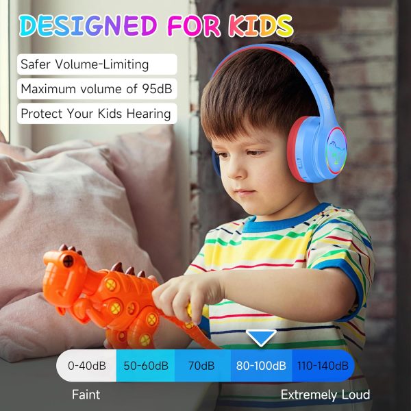 IFECCO Wireless Kids Boys Headphones with Microphone,Cute Light Up Dinosaur Children Bluetooth Headphones Volume-limiting for for School Travel,Boys Gifts for 3-12years - Image 43