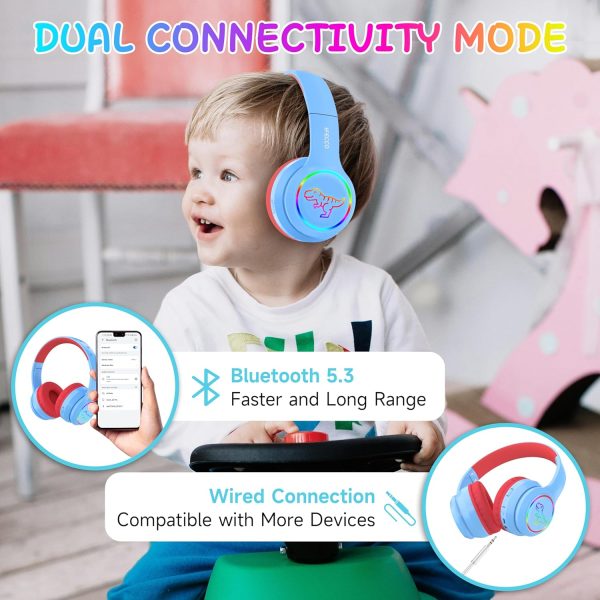 IFECCO Wireless Kids Boys Headphones with Microphone,Cute Light Up Dinosaur Children Bluetooth Headphones Volume-limiting for for School Travel,Boys Gifts for 3-12years - Image 44