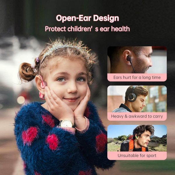 IFECCO Kids Open Ear Headphones - Kids Girls Bluetooth 5.3 Conduction Headphones with Mic,Ultra-Light,IPX5 Waterproof and Safer for Children Wireless Headphones,Perfect for School Travel Gifts (Pink) - Image 2