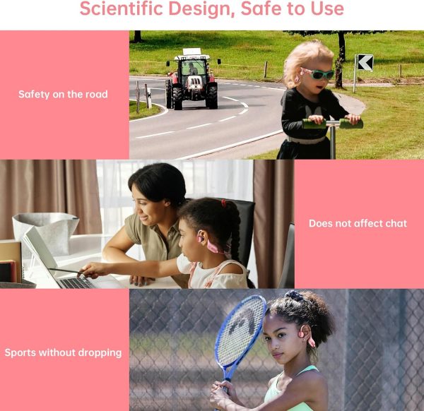 IFECCO Kids Open Ear Headphones - Kids Girls Bluetooth 5.3 Conduction Headphones with Mic,Ultra-Light,IPX5 Waterproof and Safer for Children Wireless Headphones,Perfect for School Travel Gifts (Pink) - Image 3