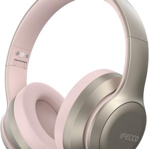 IFECCO Bluetooth Headphones Over Ear,Wireless Noise Canceling Headphones with Microphone,Foldable HiFi Stereo Bluetooth Headset with Soft Protein Earpads for Travel,Home,Office (Pink)