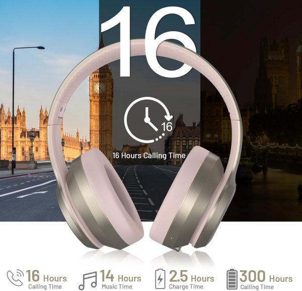 IFECCO Bluetooth Headphones Over Ear,Wireless Noise Canceling Headphones with Microphone,Foldable HiFi Stereo Bluetooth Headset with Soft Protein Earpads for Travel,Home,Office (Pink) - Image 4