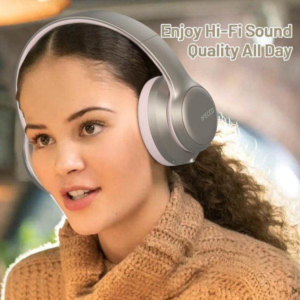 IFECCO Bluetooth Headphones Over Ear,Wireless Noise Canceling Headphones with Microphone,Foldable HiFi Stereo Bluetooth Headset with Soft Protein Earpads for Travel,Home,Office (Pink) - Image 7