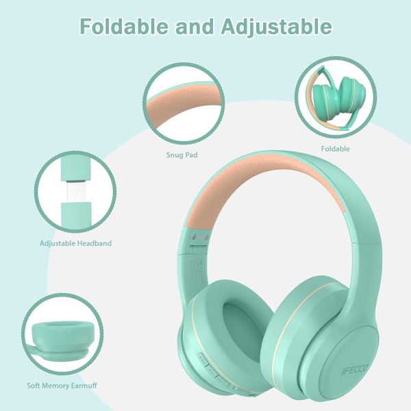 IFECCO Bluetooth Headphones Over Ear,Wireless Noise Canceling Headphones with Microphone,Foldable HiFi Stereo Bluetooth Headset with Soft Protein Earpads for Travel,Home,Office (Pink) - Image 10