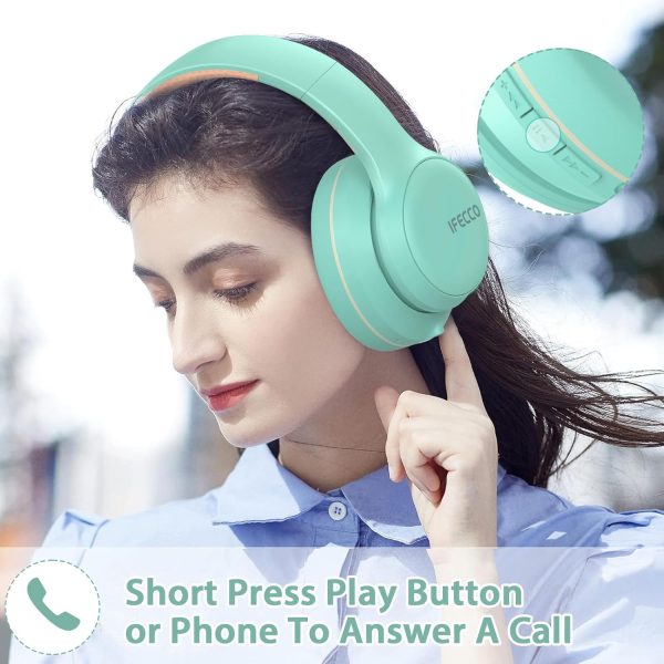 IFECCO Bluetooth Headphones Over Ear,Wireless Noise Canceling Headphones with Microphone,Foldable HiFi Stereo Bluetooth Headset with Soft Protein Earpads for Travel,Home,Office (Pink) - Image 12