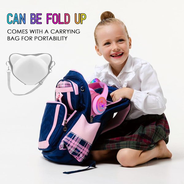 IFECCO Wireless Kids Headphones with Microphone,Foldable Cute Light Up Cat Ear Children Girls Bluetooth Headphones with Case for School Gifts Travel - Image 13