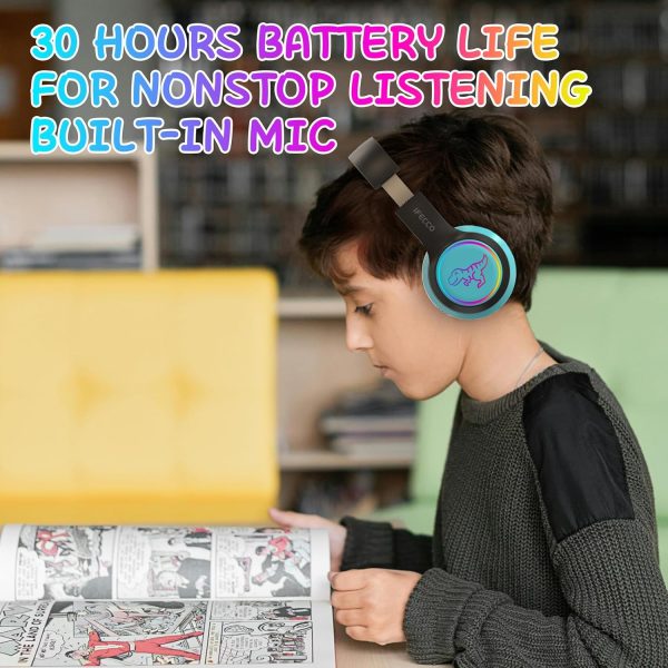 IFECCO Wireless Kids Headphones with Microphone,Foldable Cute Light Up Cat Ear Children Girls Bluetooth Headphones with Case for School Gifts Travel - Image 26