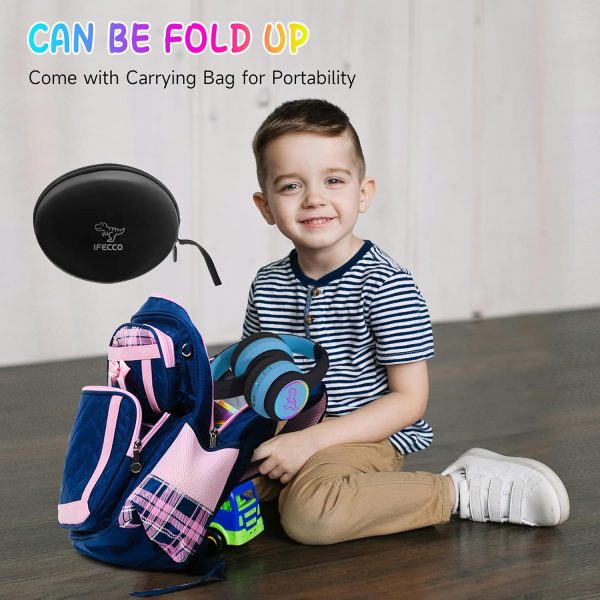 IFECCO Wireless Kids Headphones with Microphone,Foldable Cute Light Up Cat Ear Children Girls Bluetooth Headphones with Case for School Gifts Travel - Image 27