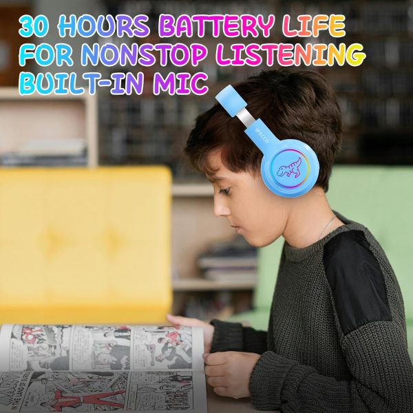IFECCO Wireless Kids Headphones with Microphone,Foldable Cute Light Up Cat Ear Children Girls Bluetooth Headphones with Case for School Gifts Travel - Image 39
