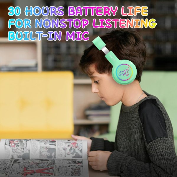 IFECCO Wireless Kids Headphones with Microphone,Foldable Cute Light Up Cat Ear Children Girls Bluetooth Headphones with Case for School Gifts Travel - Image 46