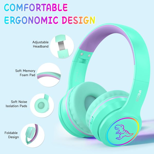 IFECCO Wireless Kids Headphones with Microphone,Foldable Cute Light Up Cat Ear Children Girls Bluetooth Headphones with Case for School Gifts Travel - Image 52