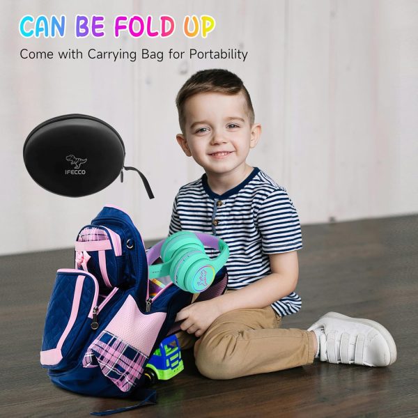 IFECCO Wireless Kids Headphones with Microphone,Foldable Cute Light Up Cat Ear Children Girls Bluetooth Headphones with Case for School Gifts Travel - Image 54