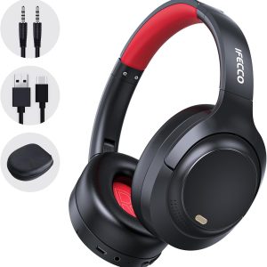 IFECCO Active Noise Cancelling Headphones Bluetooth 5.4 - Wireless ANC Headphones Over Ear with Microphone,100H Play Time,HiFi Stereo Bluetooth Headset with Cushioned Pads for Travel,Home,Office