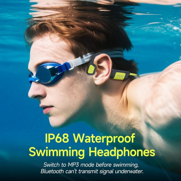 IFECCO Swimming Headphones Underwater - IP68 Waterproof Bone Conduction Headphones Bluetooth 5.4,Open Ear Earbuds with 32GB MP3 Player Memory for Swimming Running Cycling - Image 2